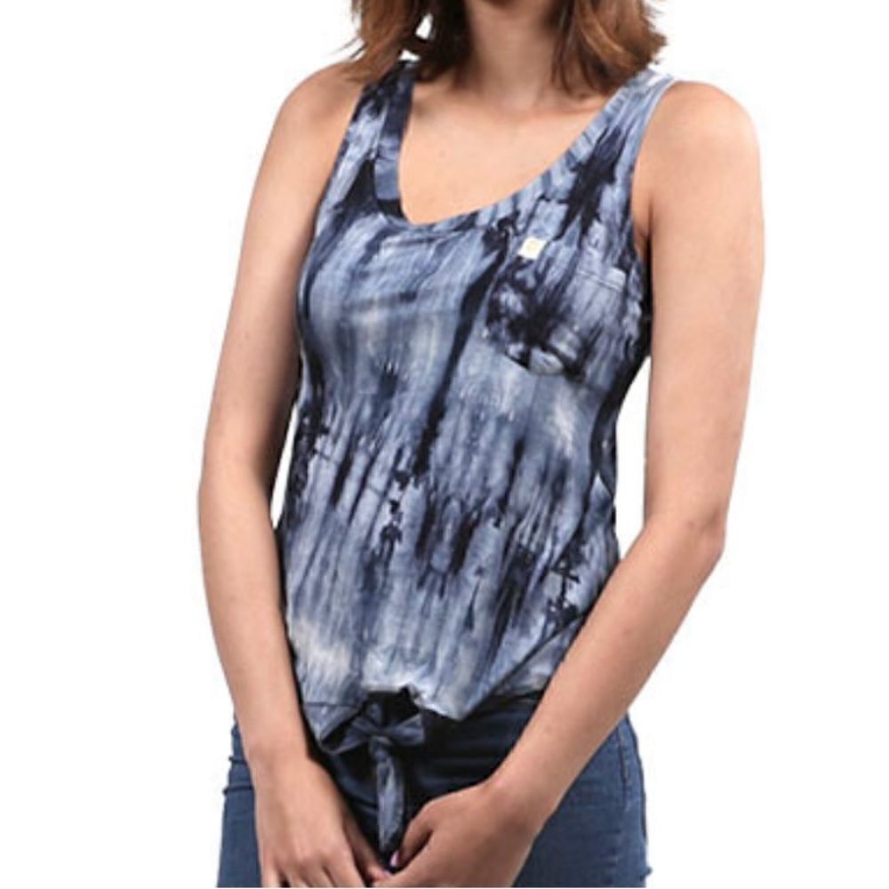 Simply Southern Blue Tie Dye Sleeveless Tank Top Front Tie Women’s Small
